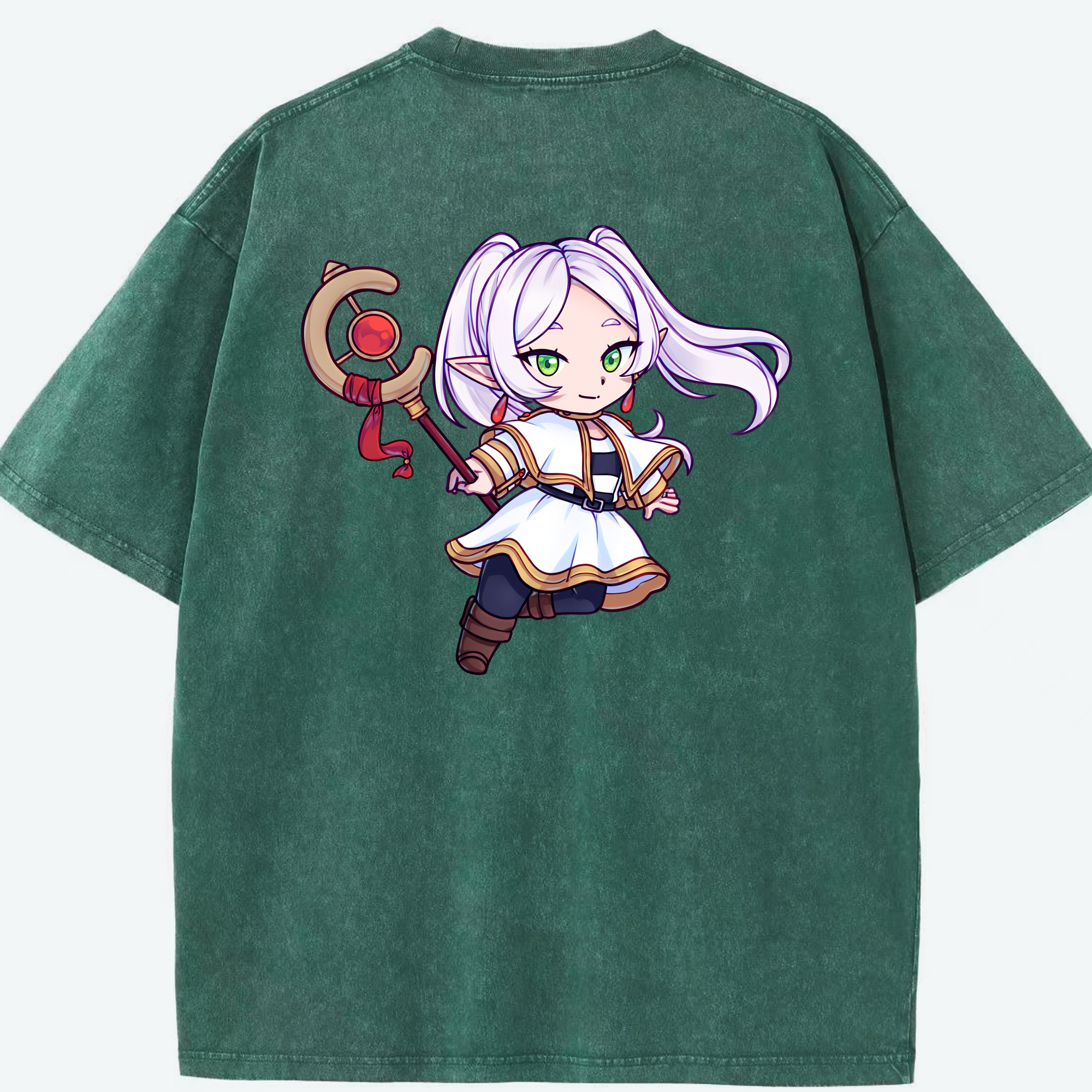 （画像用） 葬送のフリーレン Frieren 綿100% ヴィンテージ風 半袖Tシャツ（背面プリント）